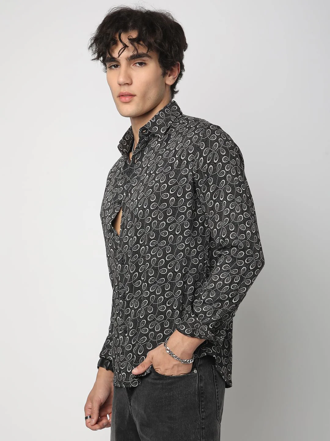 Black Twisted Motifs Printed Shirt - Image 6