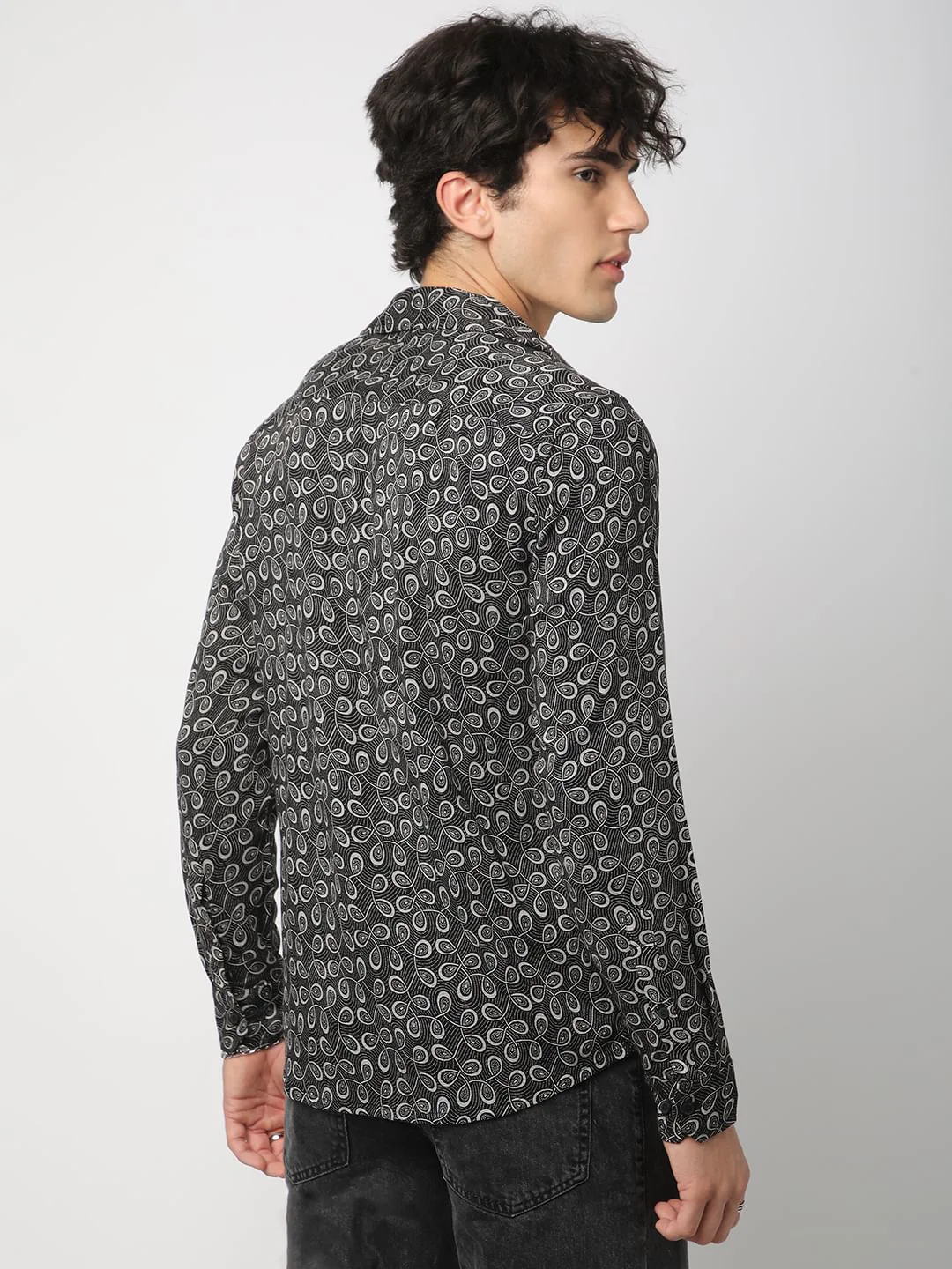 Black Twisted Motifs Printed Shirt - Image 7