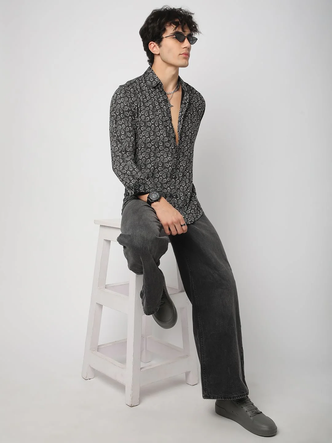 Black Twisted Motifs Printed Shirt - Image 8