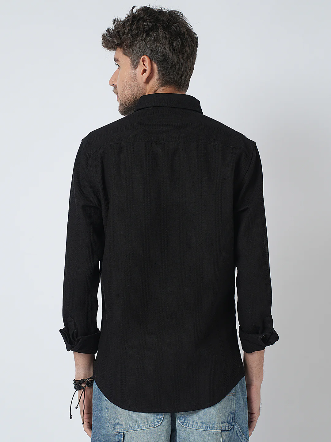 Black Waffle Textured Shirt - Image 7