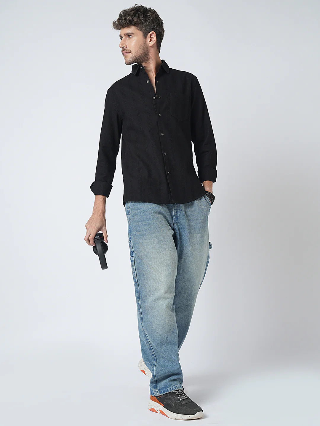 Black Waffle Textured Shirt - Image 8