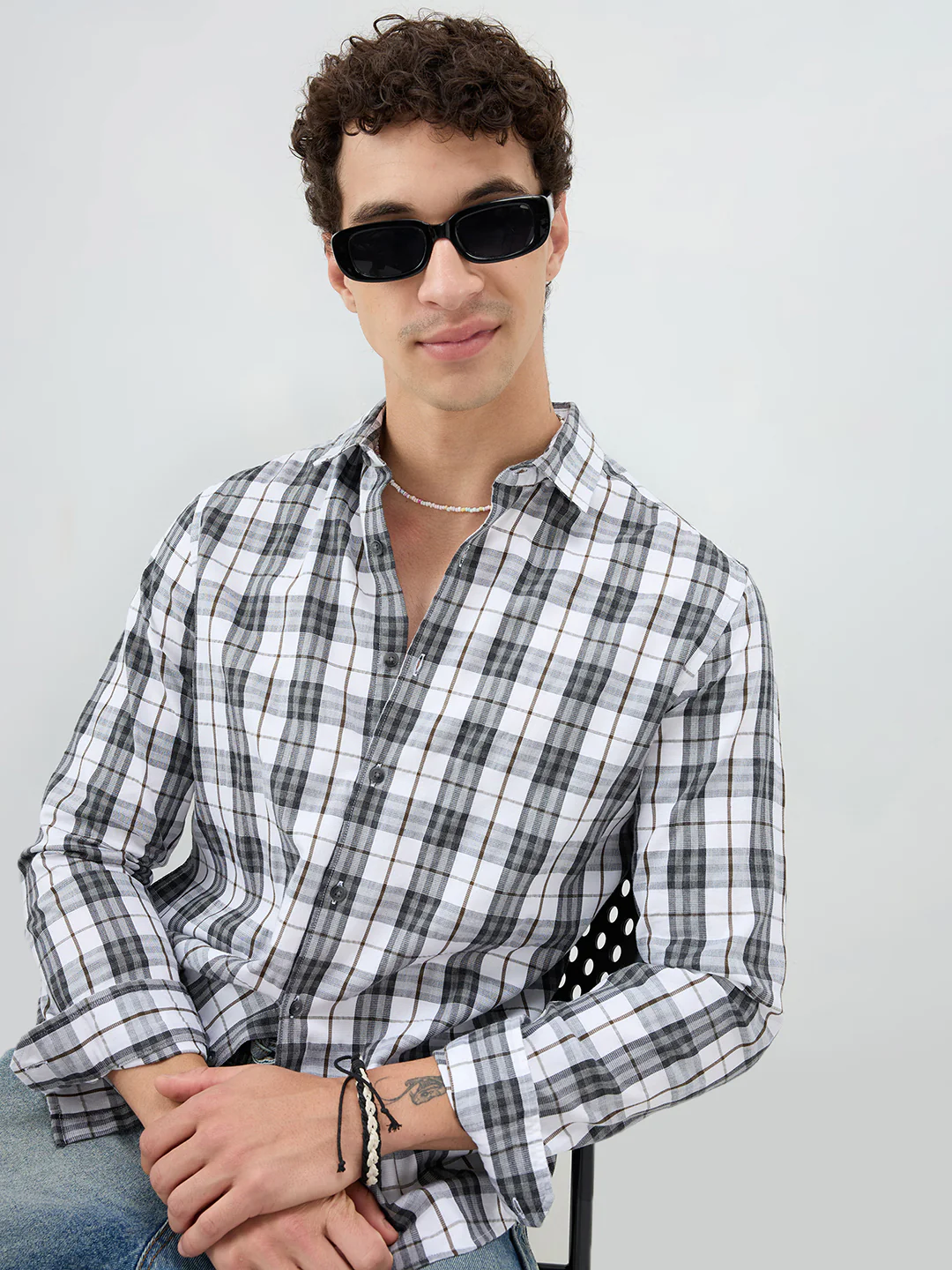 Black & White Bold Frame Melange Checks Shirt - Image 2
