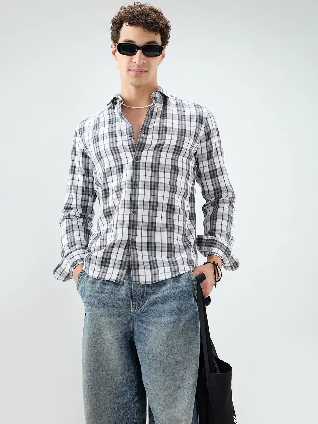 Black & White Bold Frame Melange Checks Shirt - Image 5