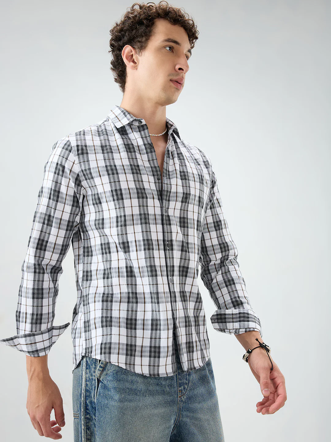 Black & White Bold Frame Melange Checks Shirt - Image 6