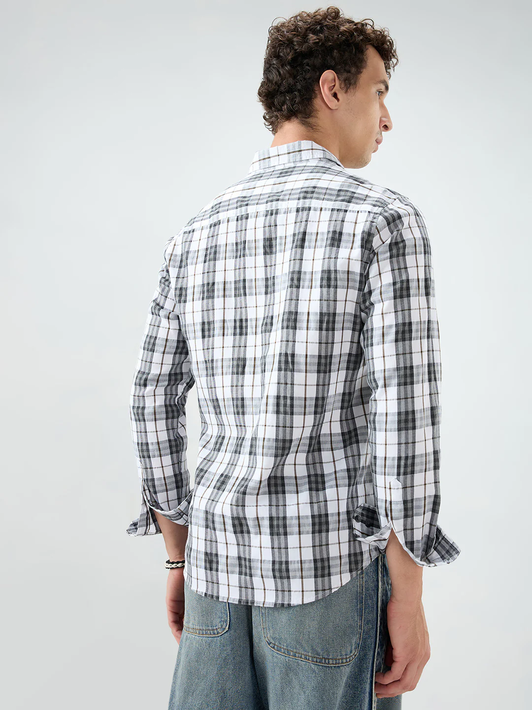 Black & White Bold Frame Melange Checks Shirt - Image 7