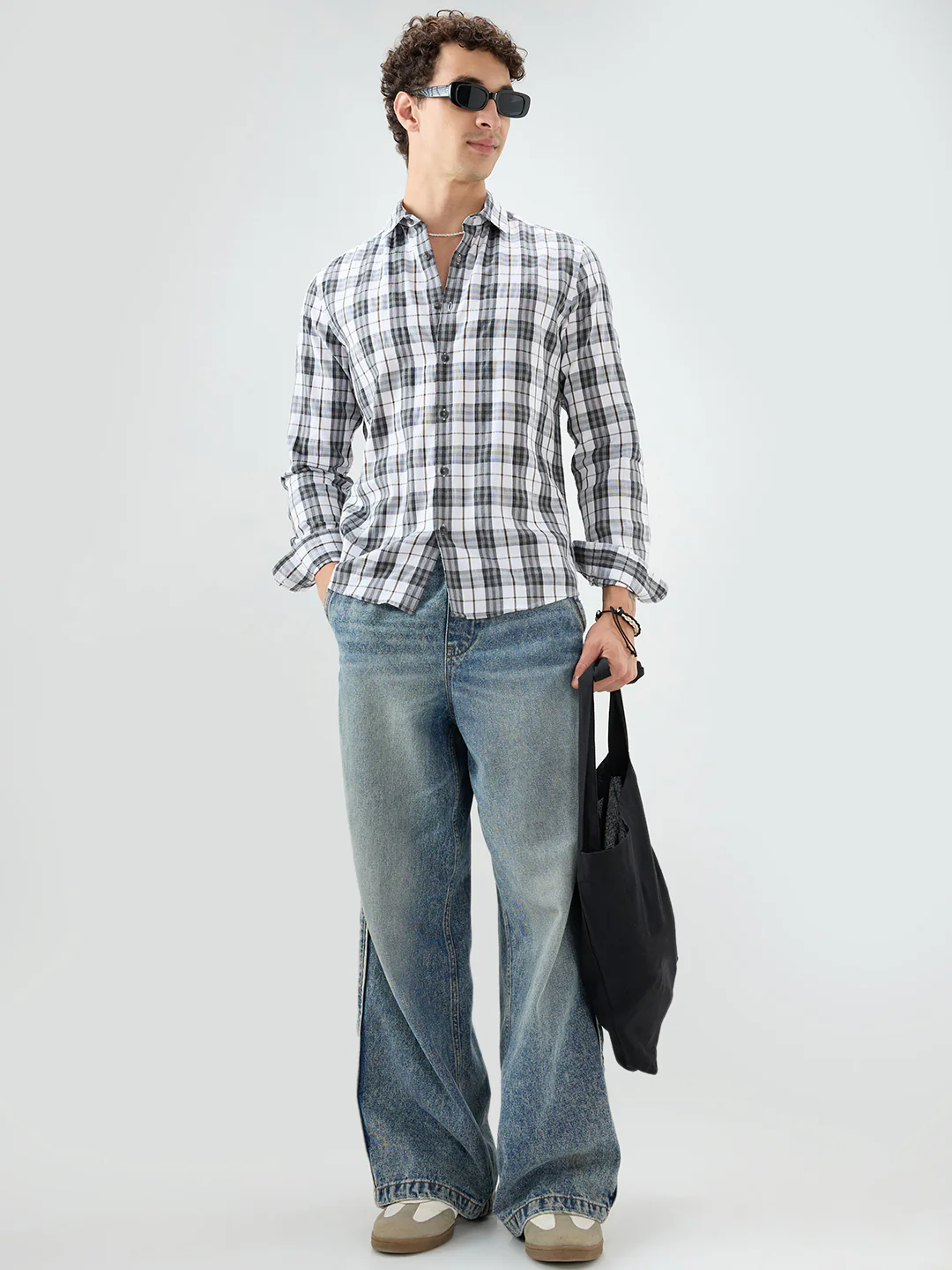 Black & White Bold Frame Melange Checks Shirt - Image 8