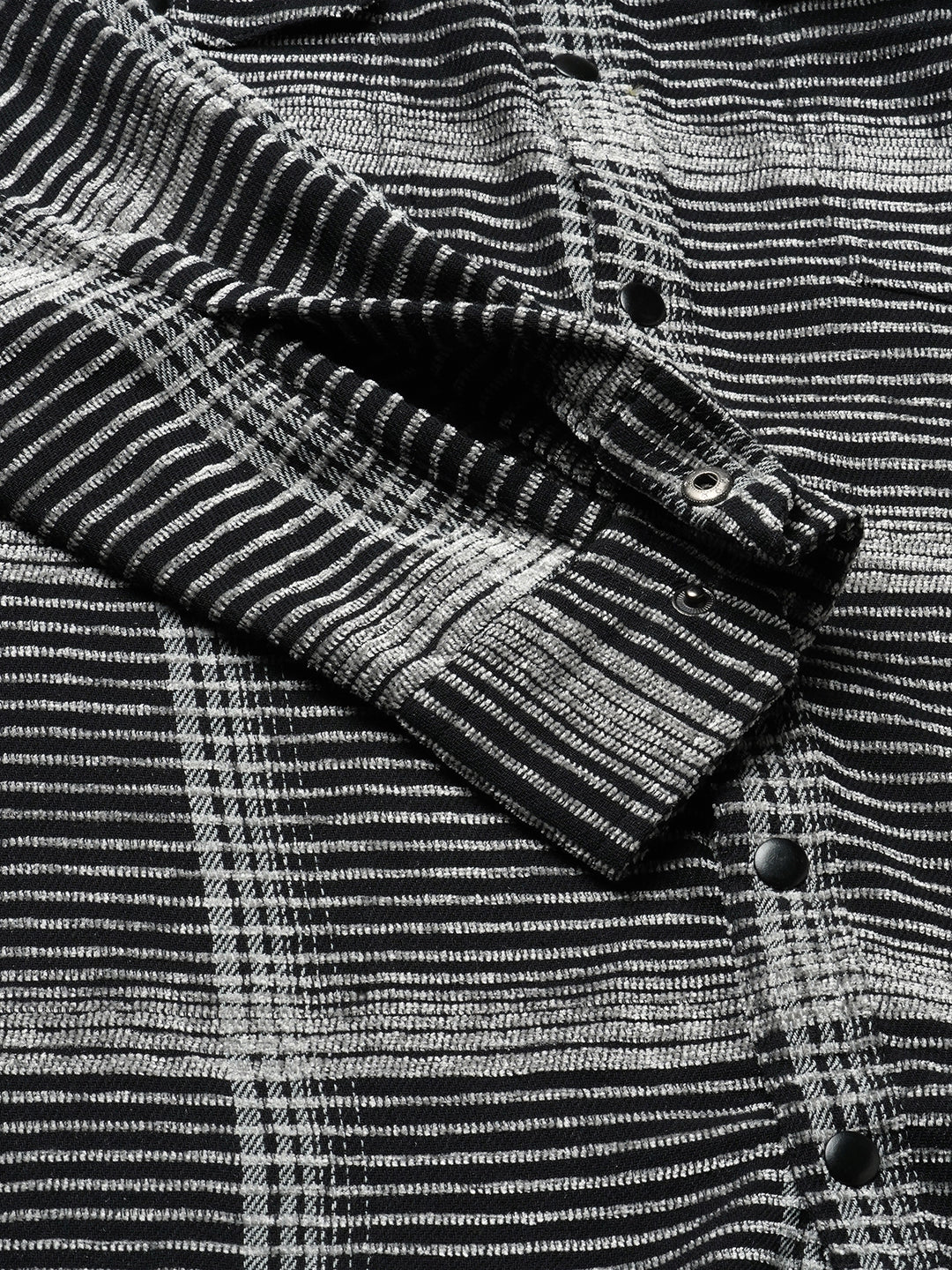 Black & White Checked Double Flap Pocket Textured Overshirt - Image 9