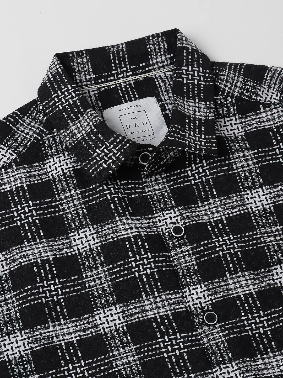 Black & White Plaid Checks Jacquard Shirt - Image 4