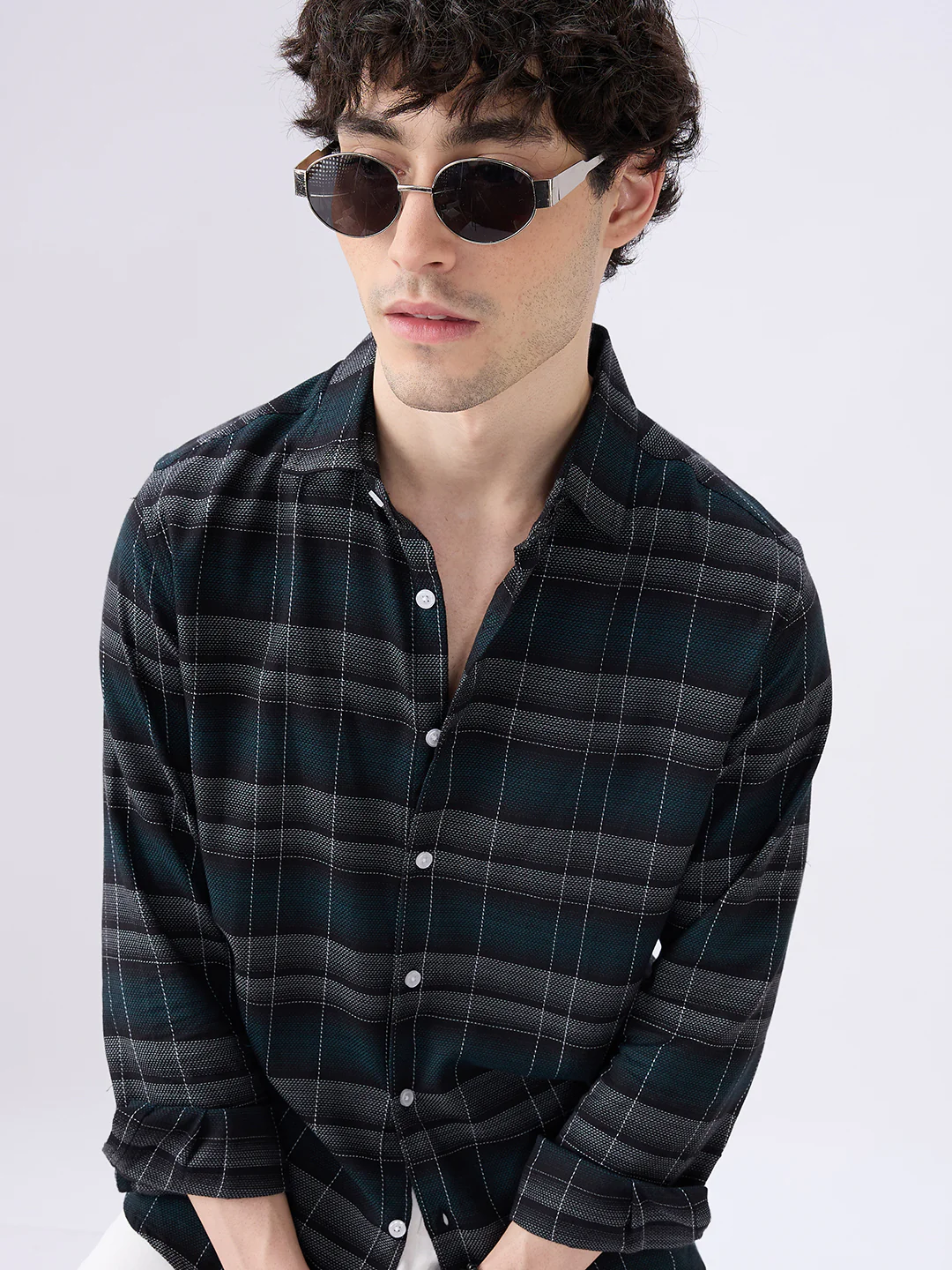 Premium Cotton Black Windowpane Checkered Grid Shirt - Image 2