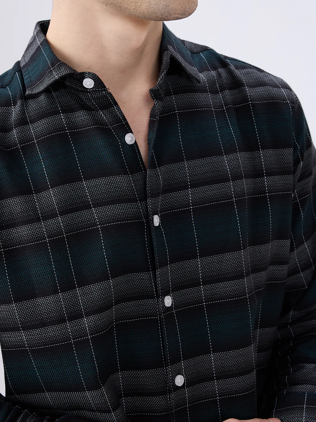 Premium Cotton Black Windowpane Checkered Grid Shirt - Image 3