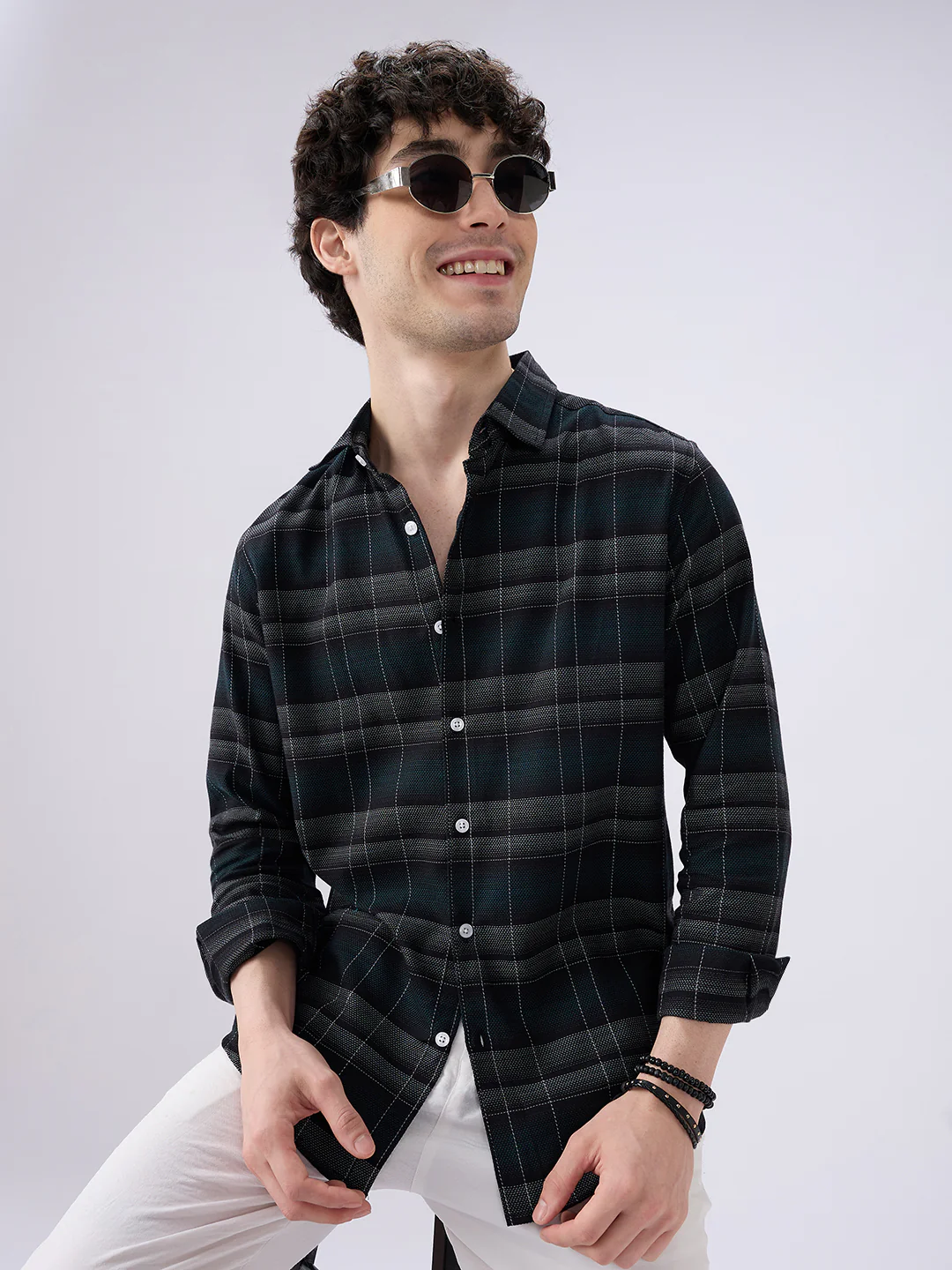 Premium Cotton Black Windowpane Checkered Grid Shirt - Image 4