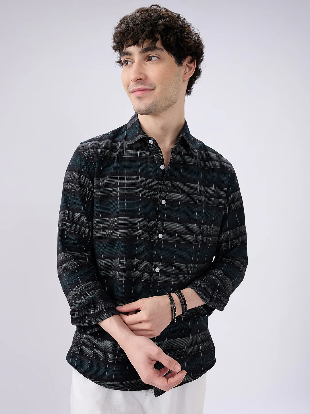 Premium Cotton Black Windowpane Checkered Grid Shirt - Image 5