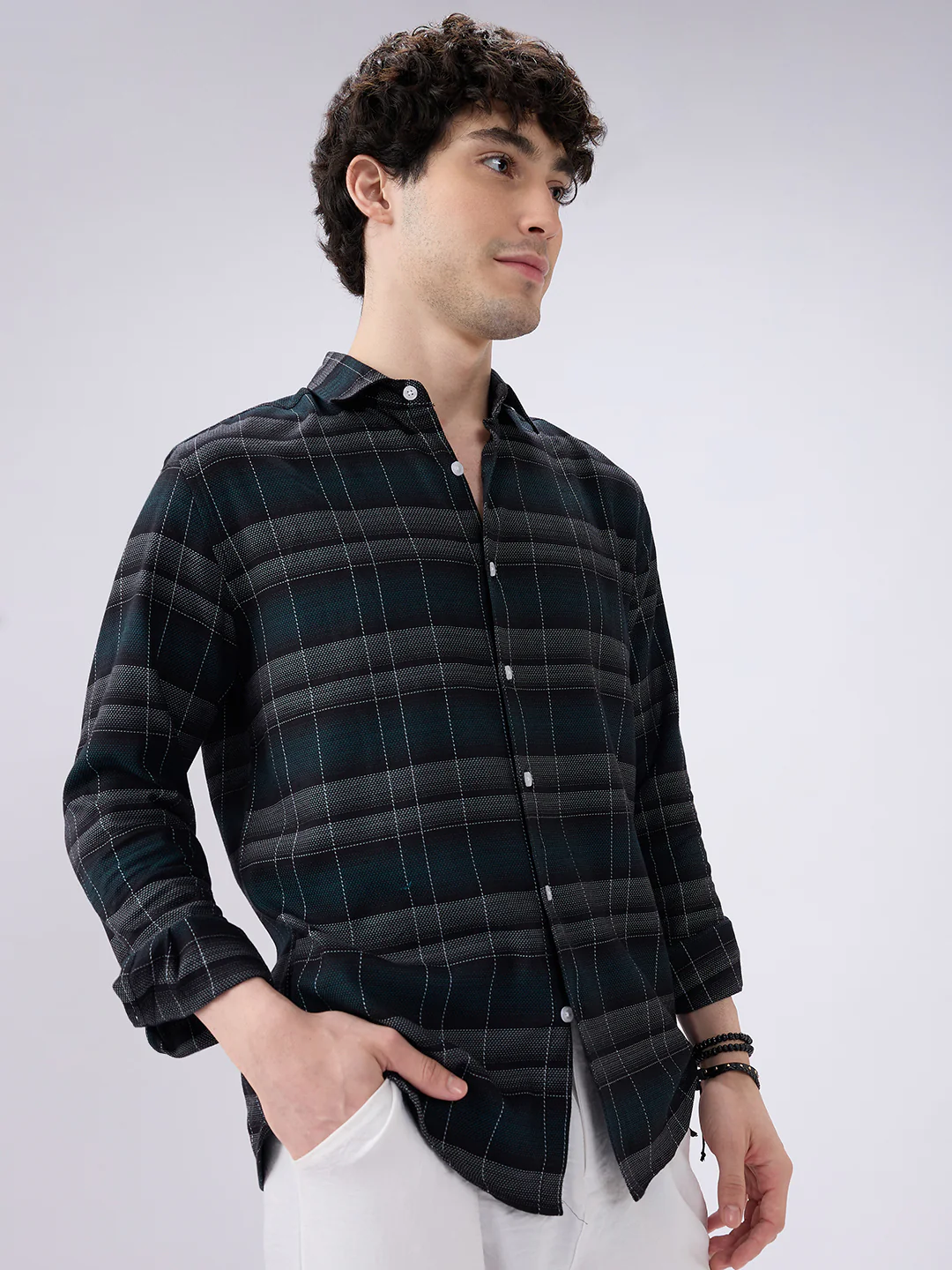Premium Cotton Black Windowpane Checkered Grid Shirt - Image 6