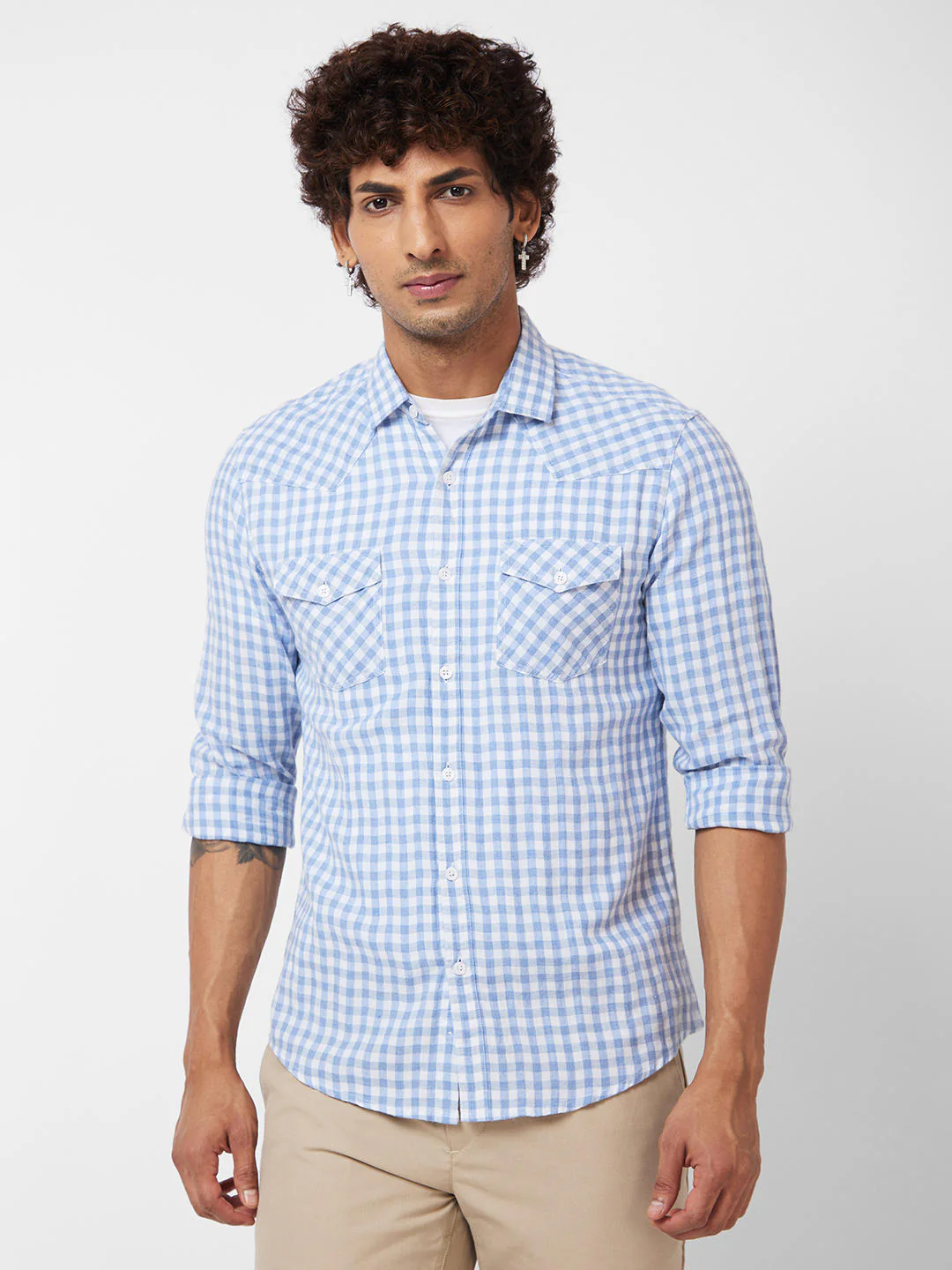 Blue & White Checkered Double Pocket Overshirt - Image 4