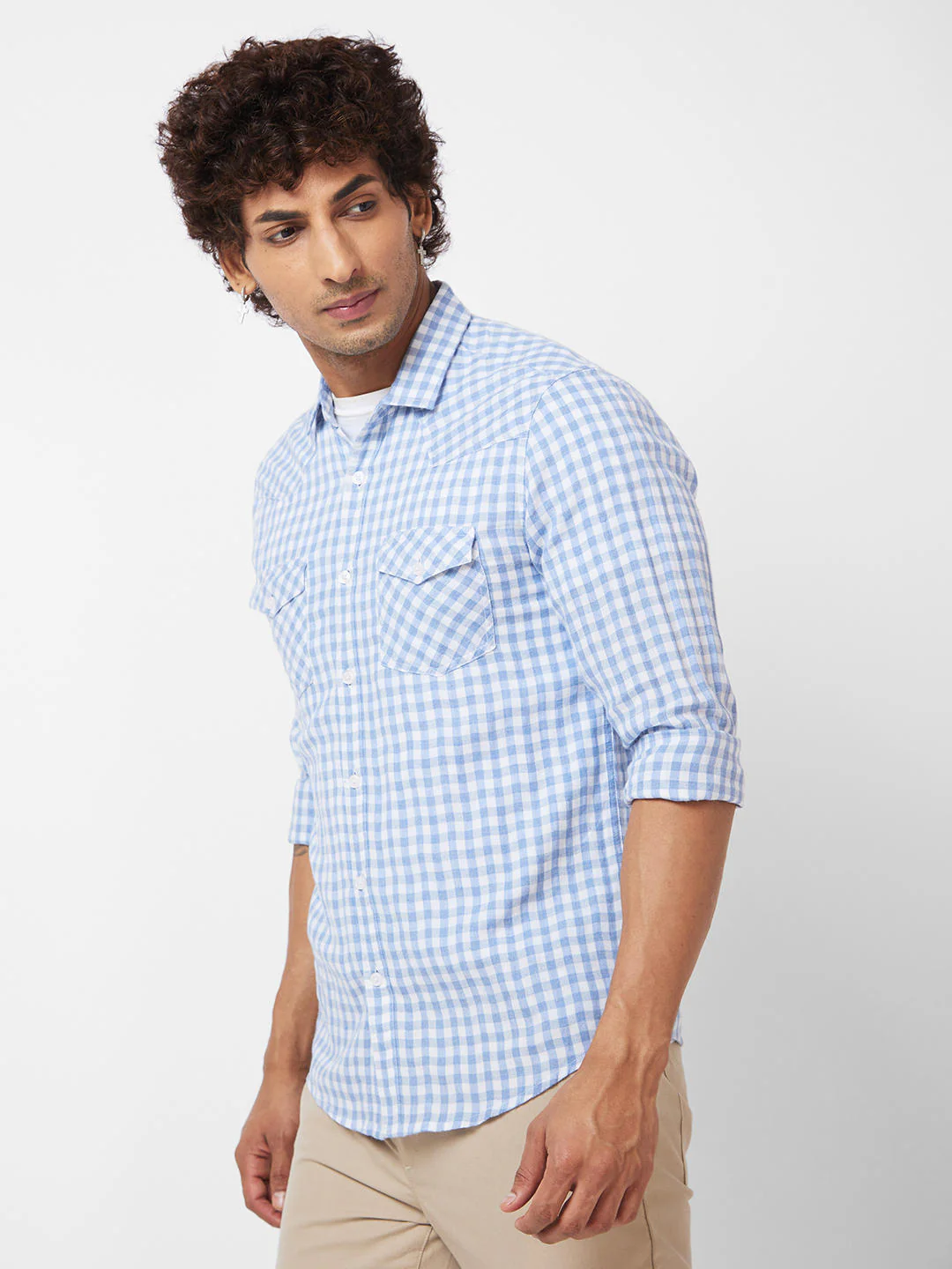 Blue & White Checkered Double Pocket Overshirt - Image 5