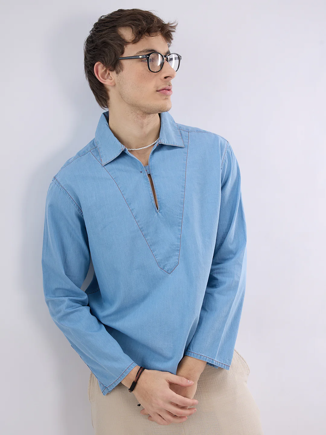Blue Breeze Soft-Denim Cuffless Oversized Shirt - Image 2