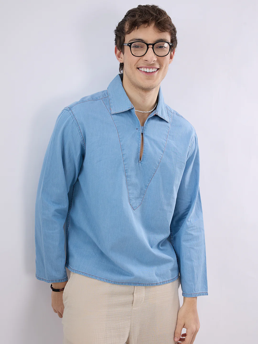 Blue Breeze Soft-Denim Cuffless Oversized Shirt - Image 4