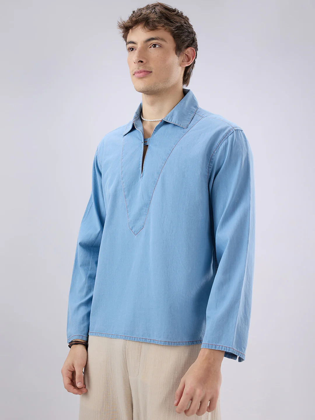 Blue Breeze Soft-Denim Cuffless Oversized Shirt - Image 6