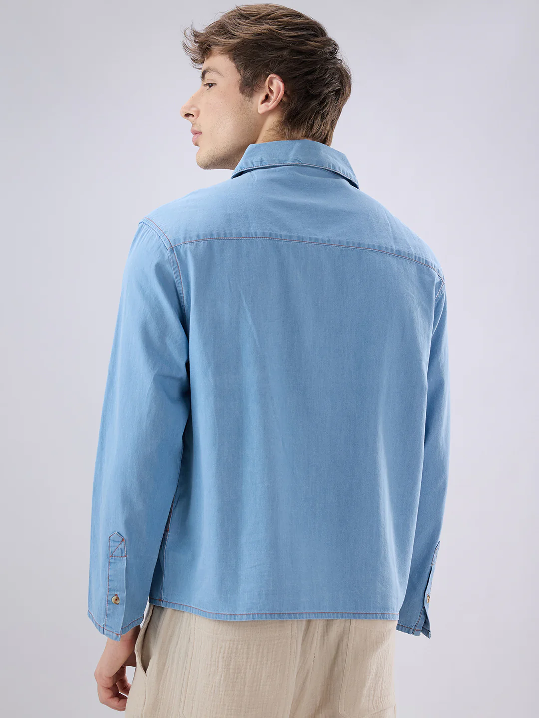 Blue Breeze Soft-Denim Cuffless Oversized Shirt - Image 7