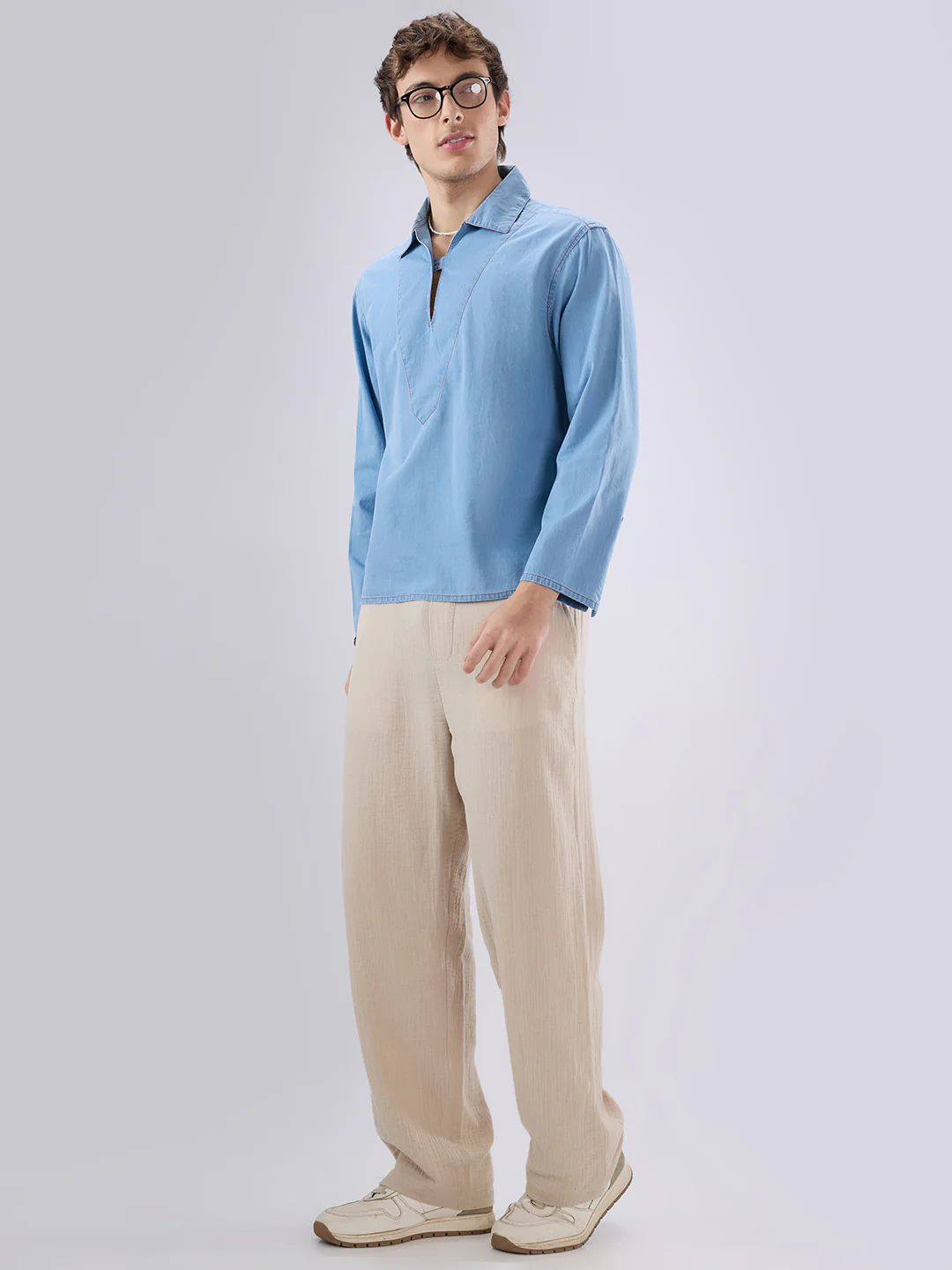 Blue Breeze Soft-Denim Cuffless Oversized Shirt - Image 8