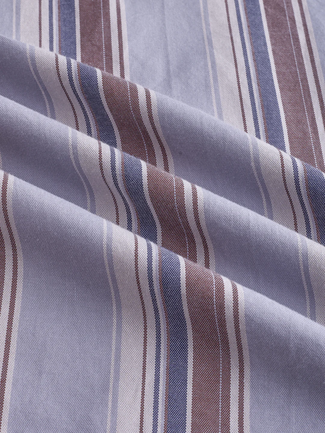 Blue & Brown Bold Stripes Stand Collar Oversized Shirt - Image 3