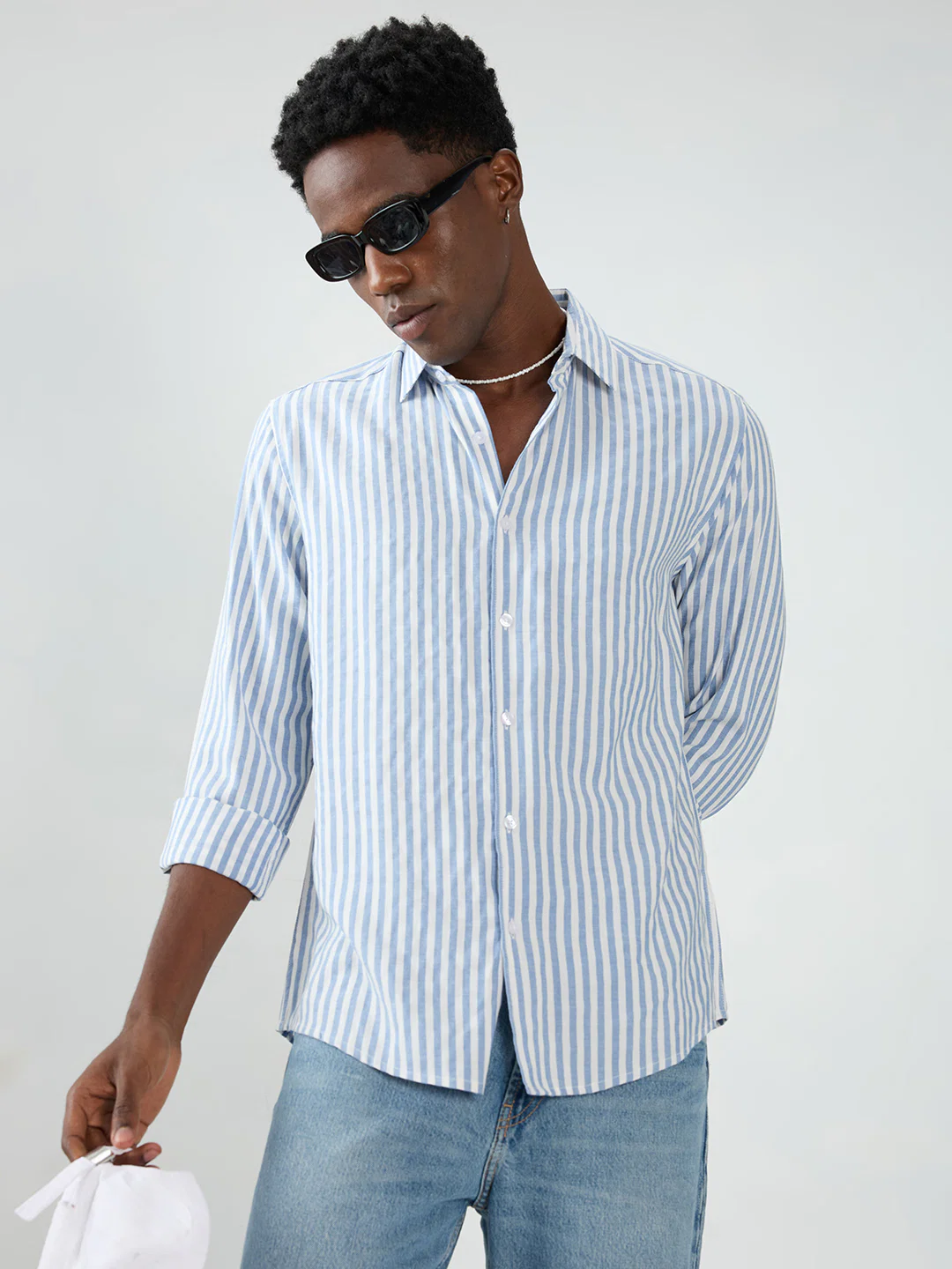 Blue Candy Striped Vacation Shirt - Image 4