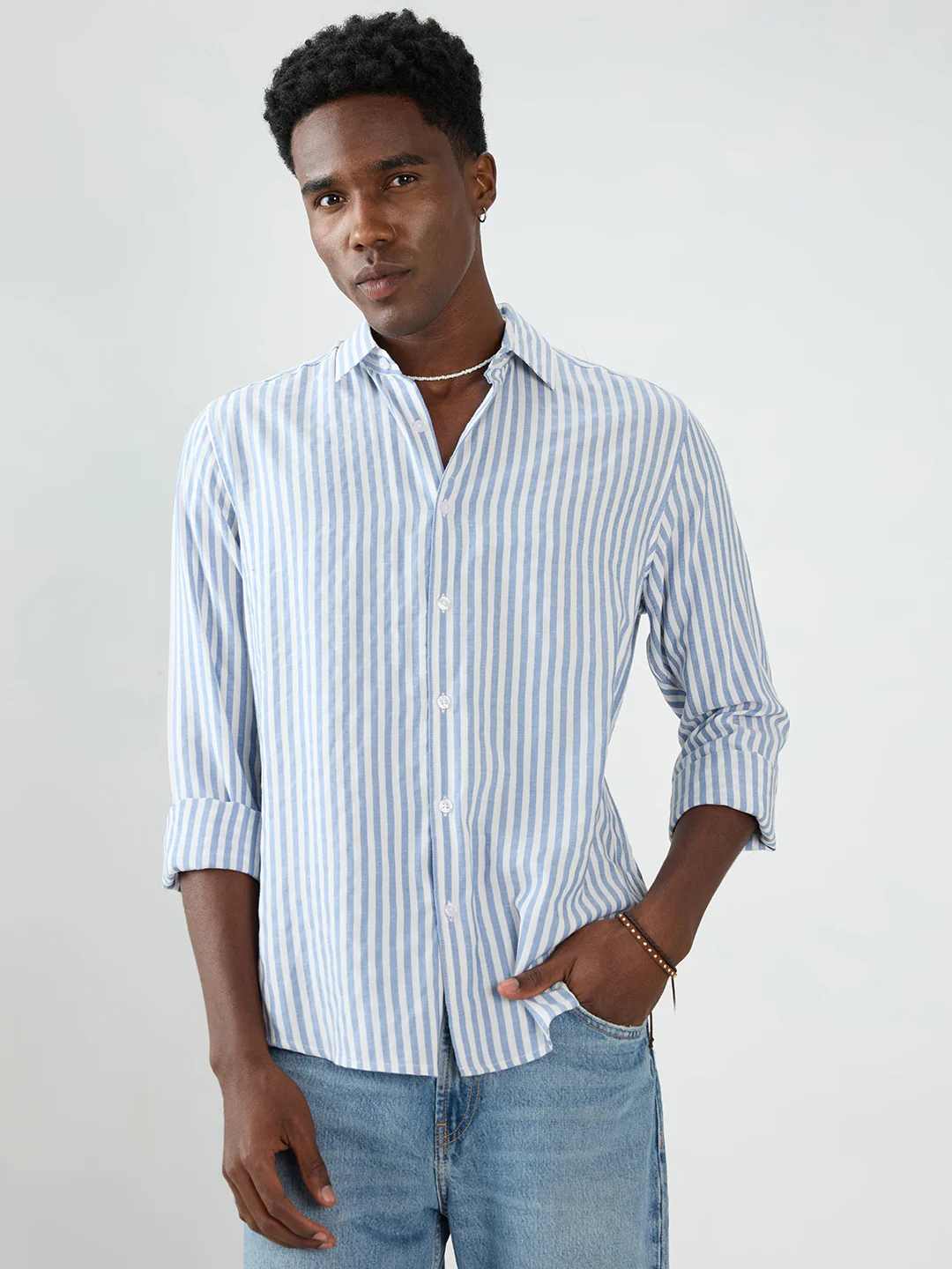 Blue Candy Striped Vacation Shirt - Image 5