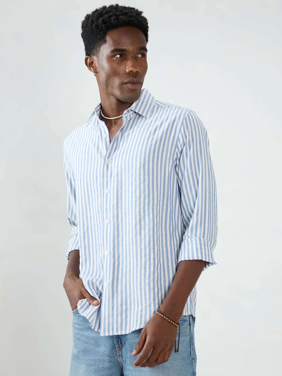 Blue Candy Striped Vacation Shirt - Image 6