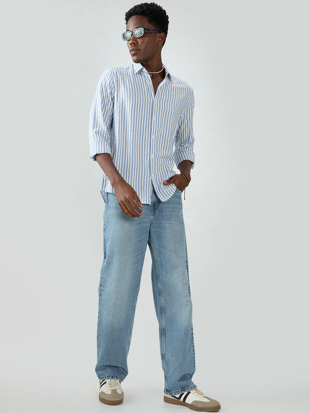 Blue Candy Striped Vacation Shirt - Image 8