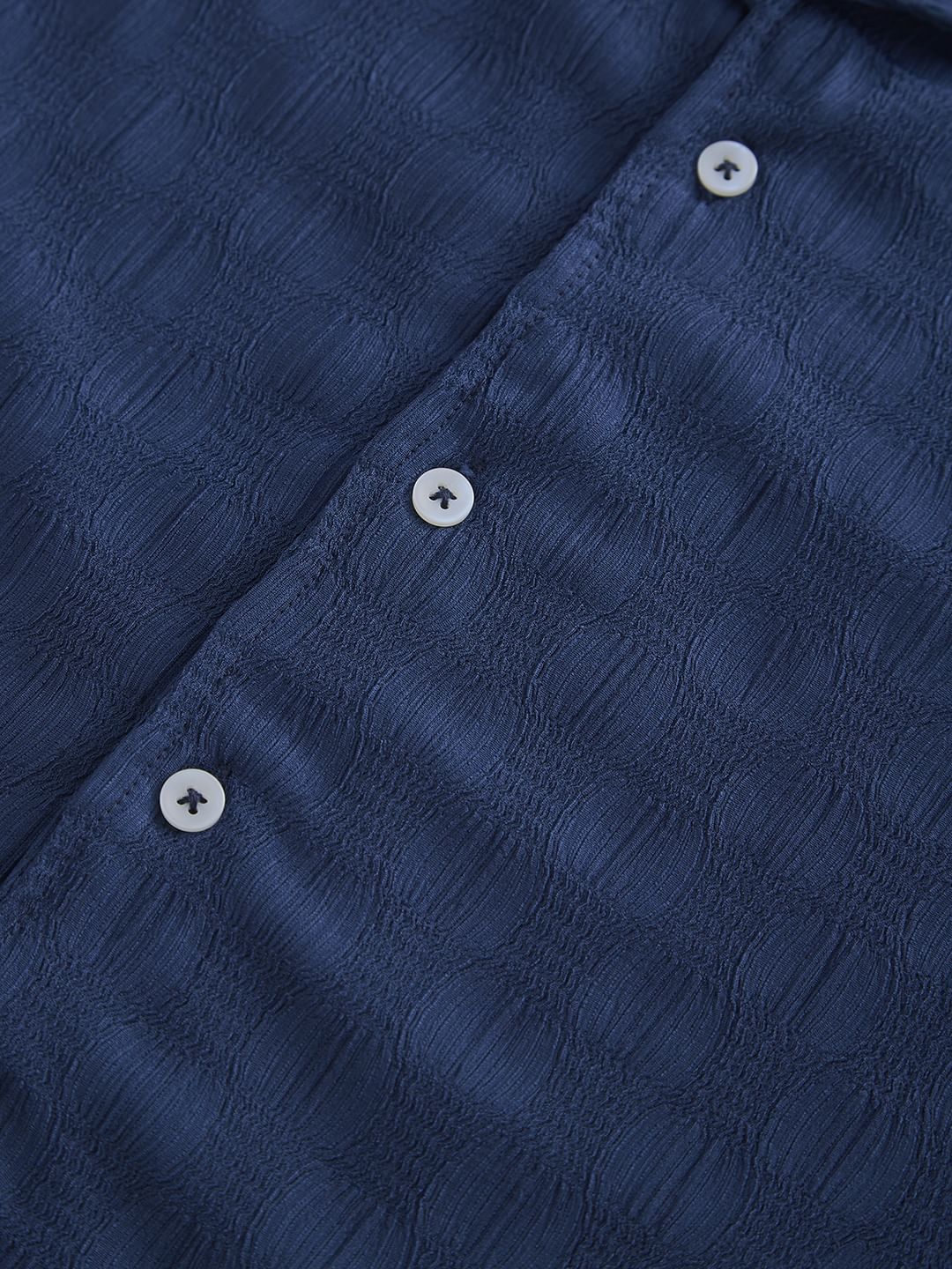 Blue Crepe Textured Oversized Shirt - Image 3