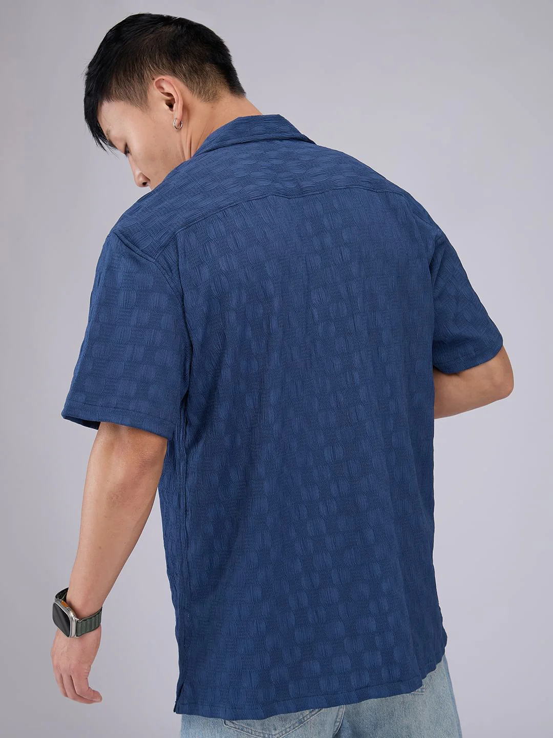 Blue Crepe Textured Oversized Shirt - Image 7