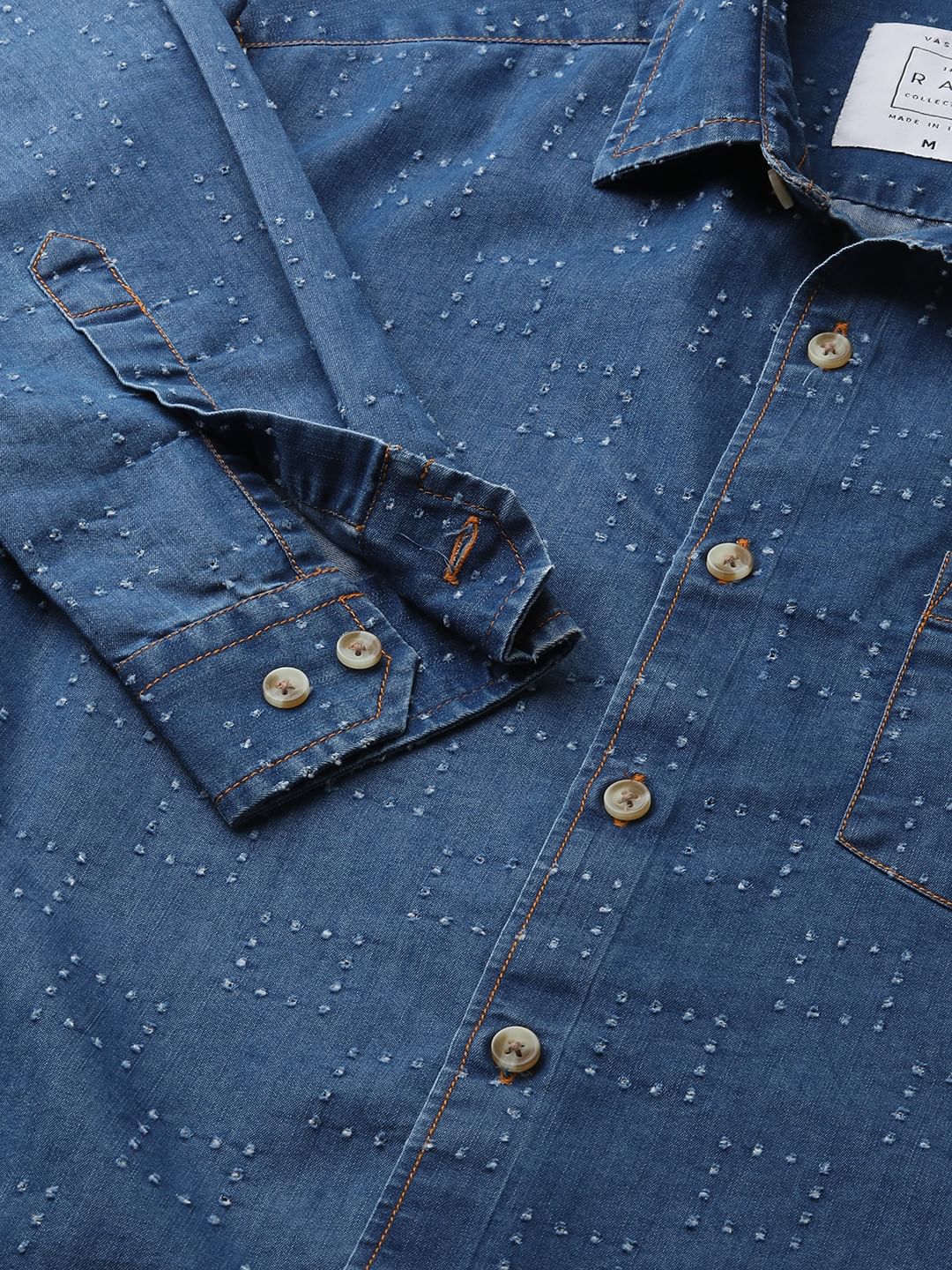Blue Denim Contrast Stitched Shirt - Image 3