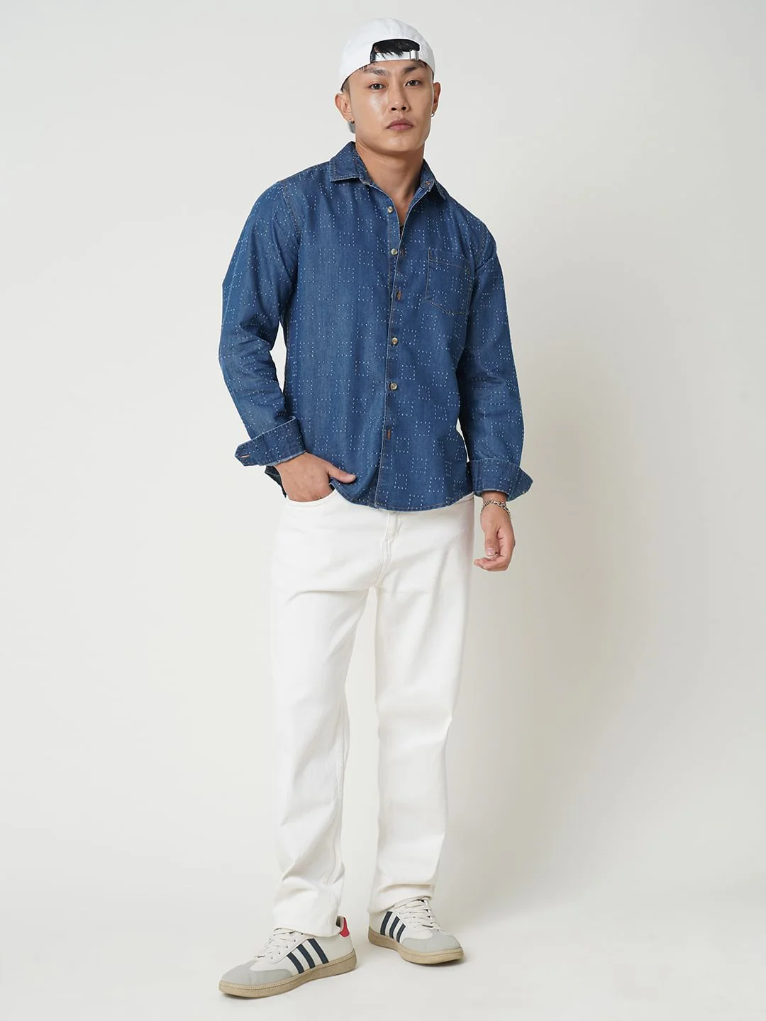 Blue Denim Contrast Stitched Shirt - Image 8
