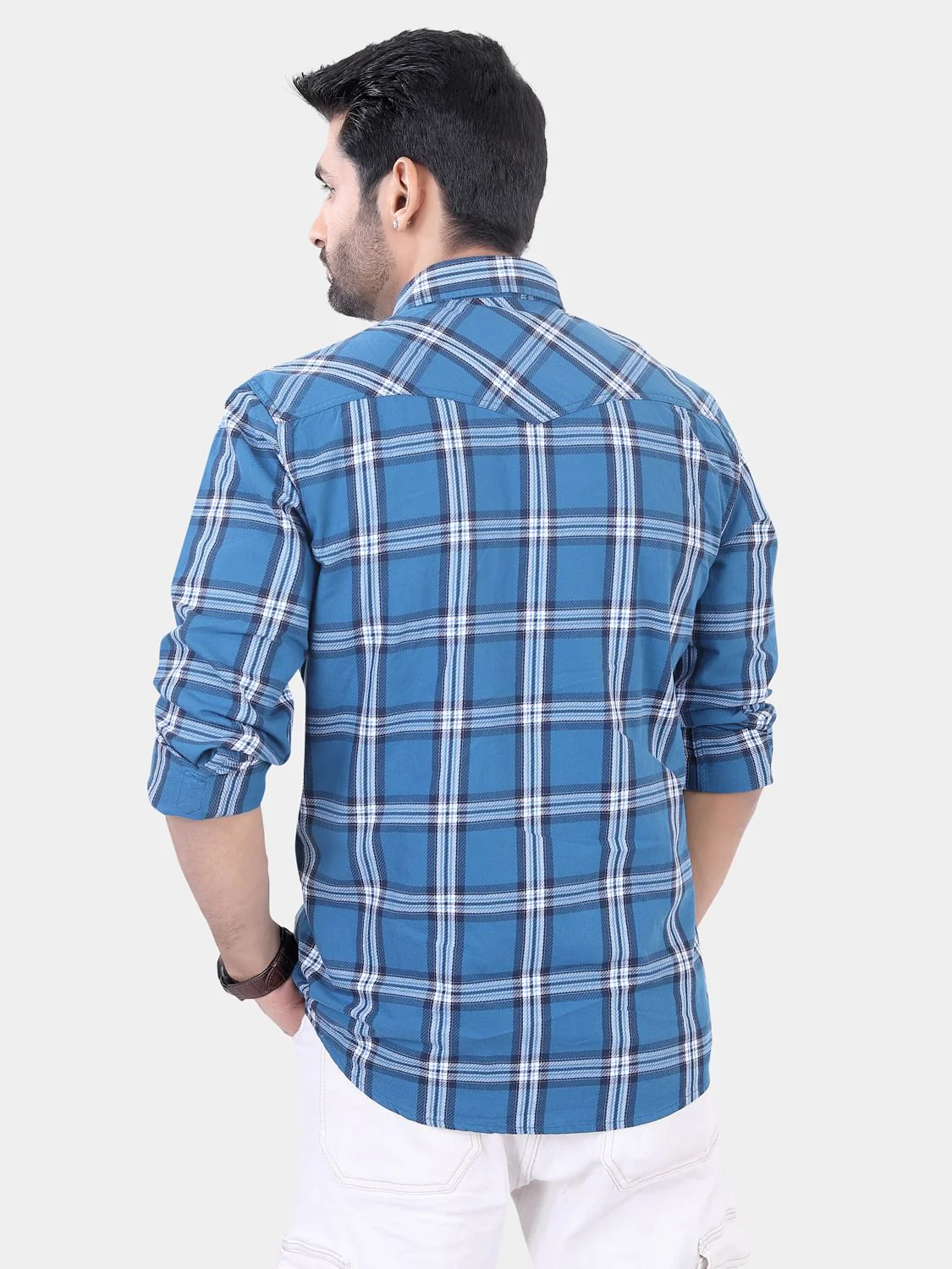 Blue Double Pocket Checkered Overshirt - Image 5