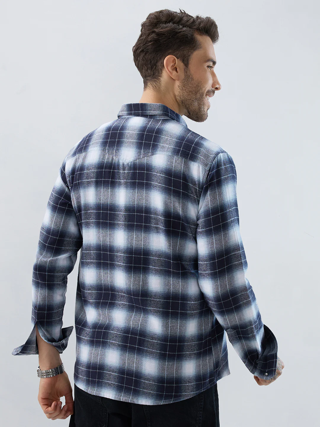Blue Eminence Ombre Checks Twin Pocket Flannel Shirt - Image 7