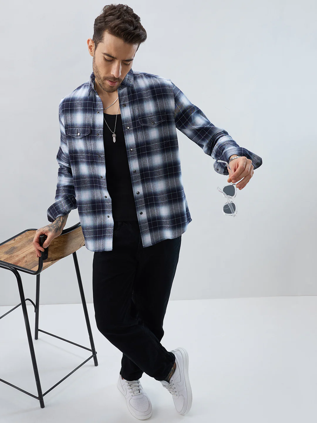 Blue Eminence Ombre Checks Twin Pocket Flannel Shirt - Image 8