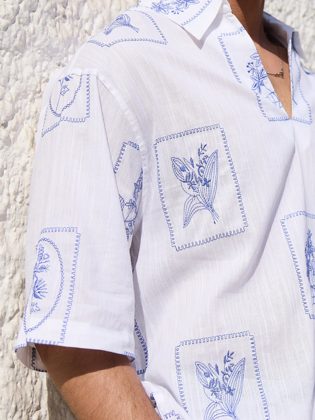 Blue Florèal Frame Embroidery Oversized Polo Shirt - Image 3