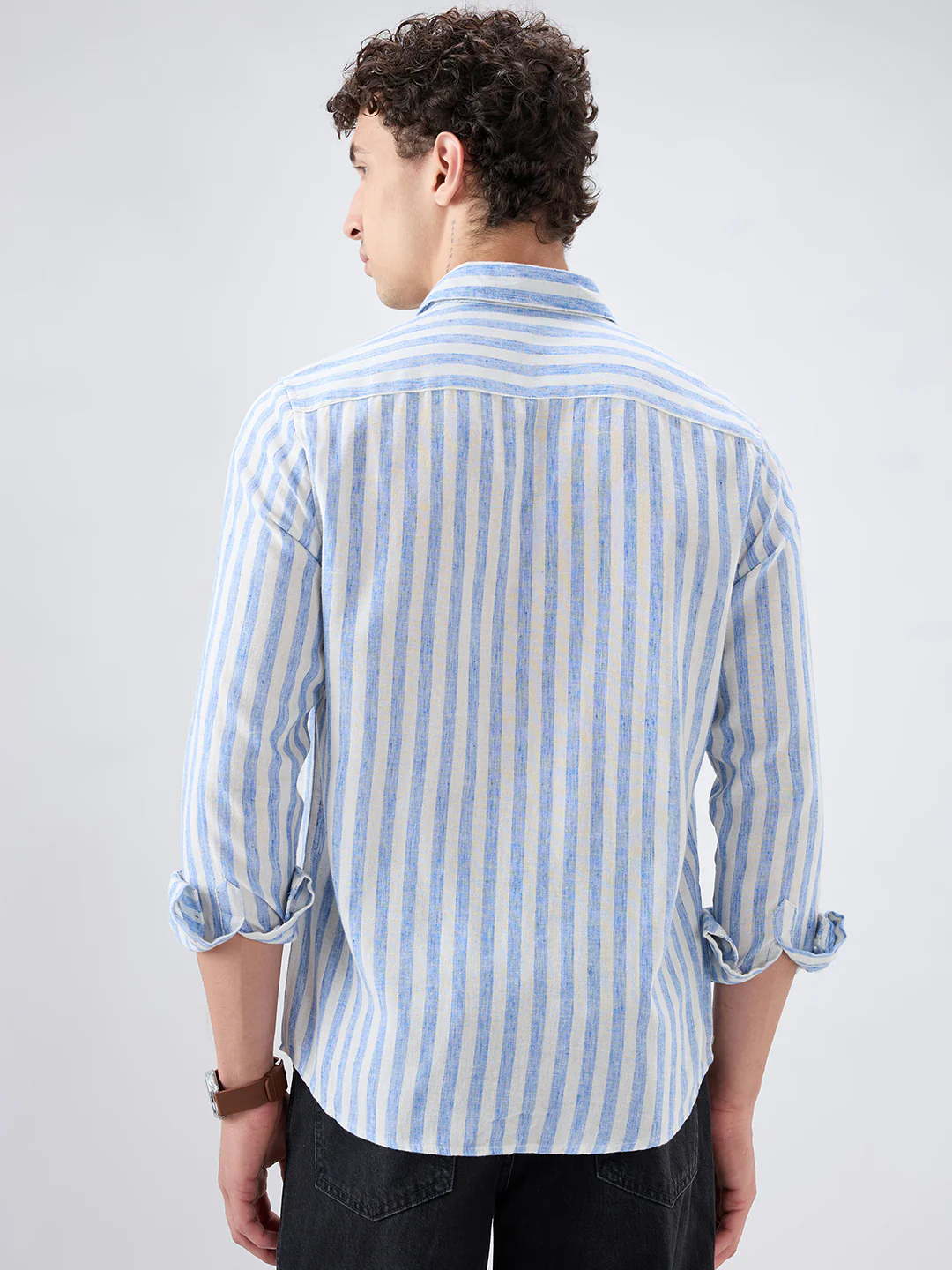 Blue & Ivory Balanced Striped Linen Blend Shirt - Image 7