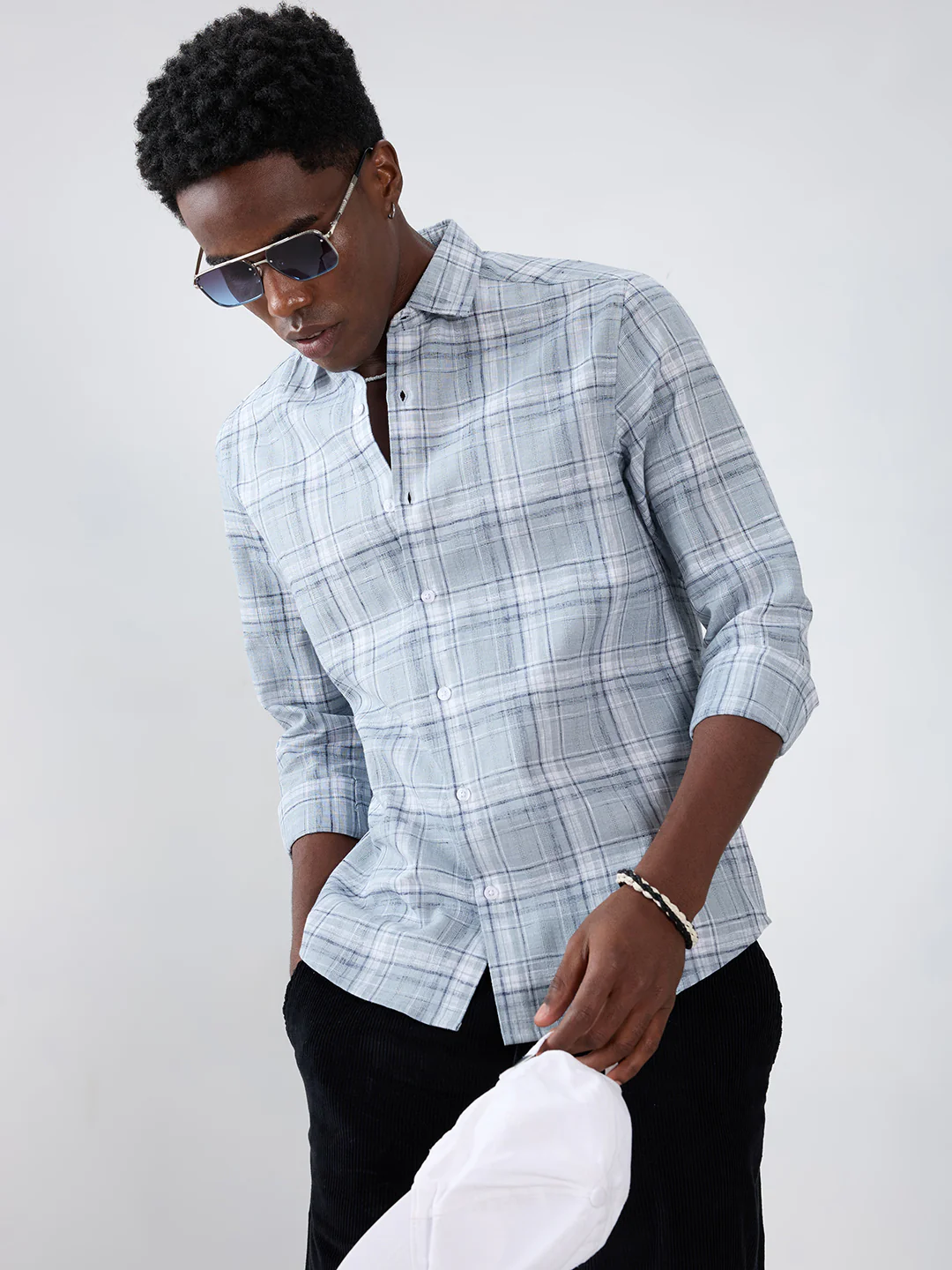 Blue Mist Plaid Checks Jacquard Shirt - Image 4