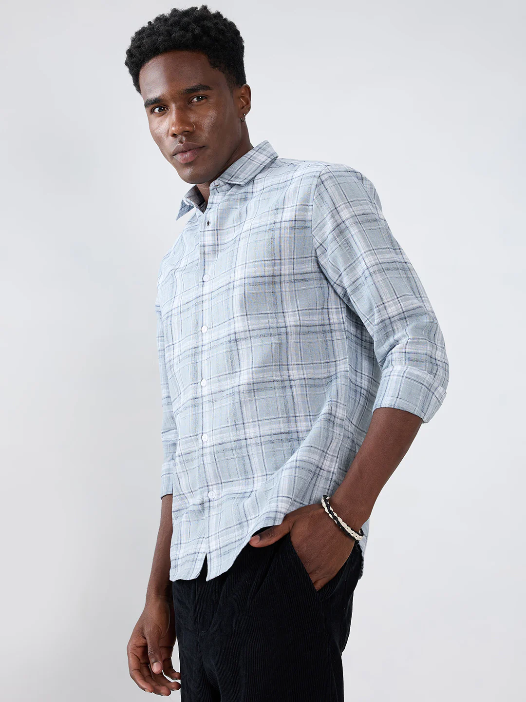 Blue Mist Plaid Checks Jacquard Shirt - Image 5
