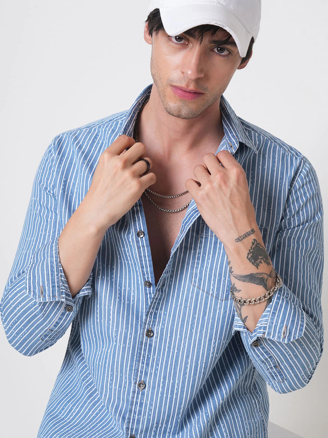 Blue Squarish Laser Cut Striped Shirt - Image 2