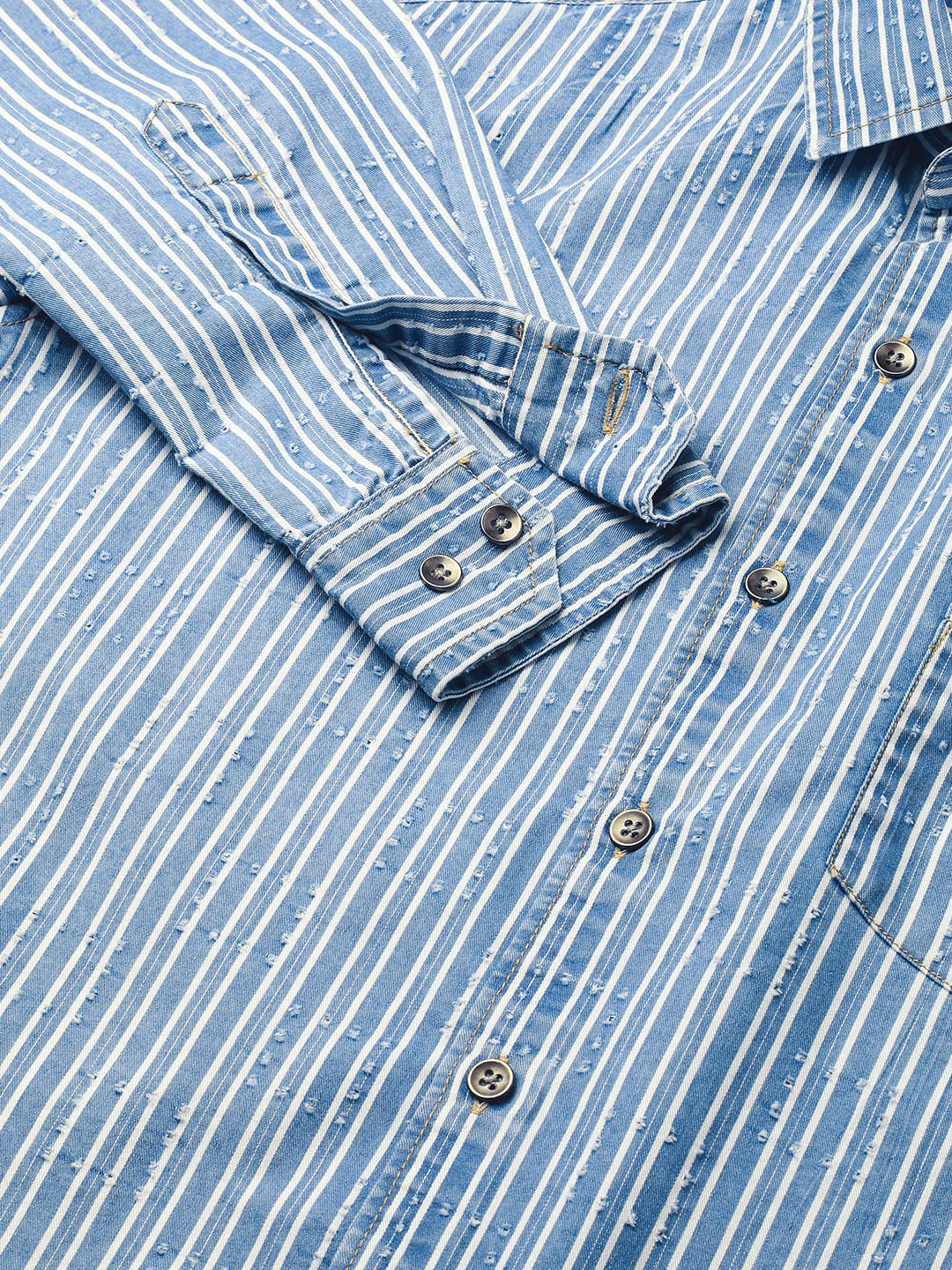 Blue Squarish Laser Cut Striped Shirt - Image 4