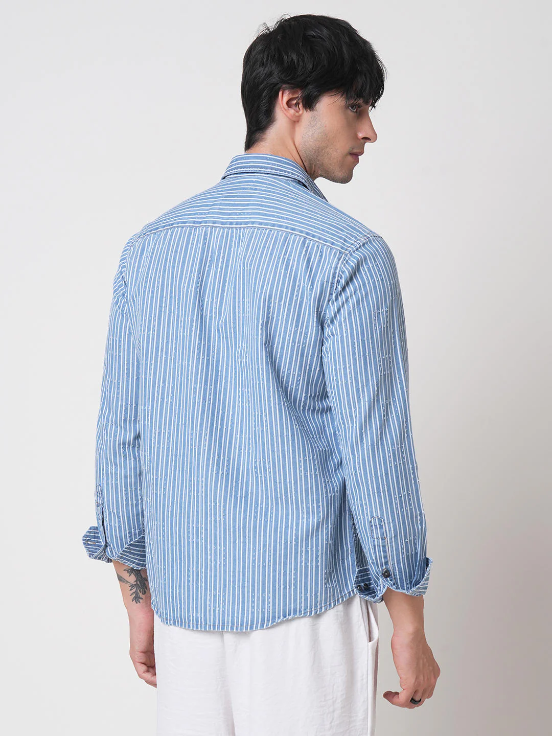 Blue Squarish Laser Cut Striped Shirt - Image 7