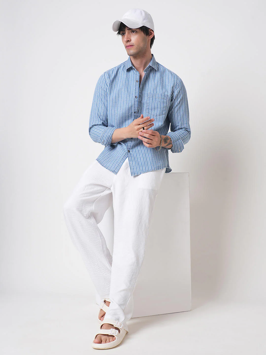 Blue Squarish Laser Cut Striped Shirt - Image 8