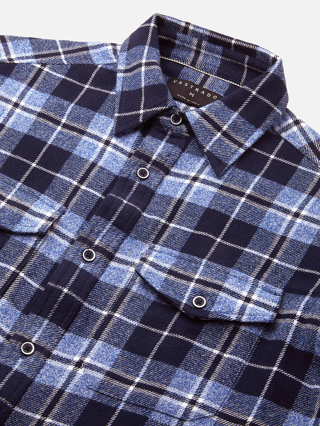 Blue Tartan Checkered Double Pocket Flannel Overshirt - Image 3