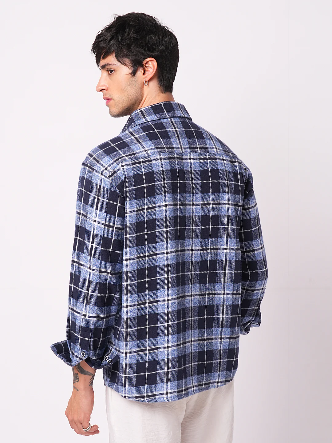 Blue Tartan Checkered Double Pocket Flannel Overshirt - Image 7