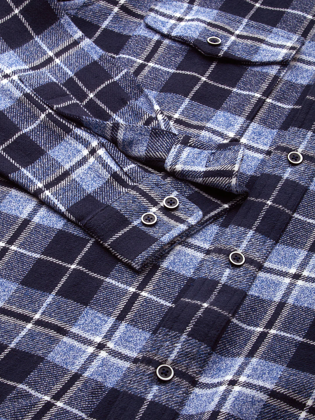 Blue Tartan Checkered Double Pocket Flannel Overshirt - Image 9