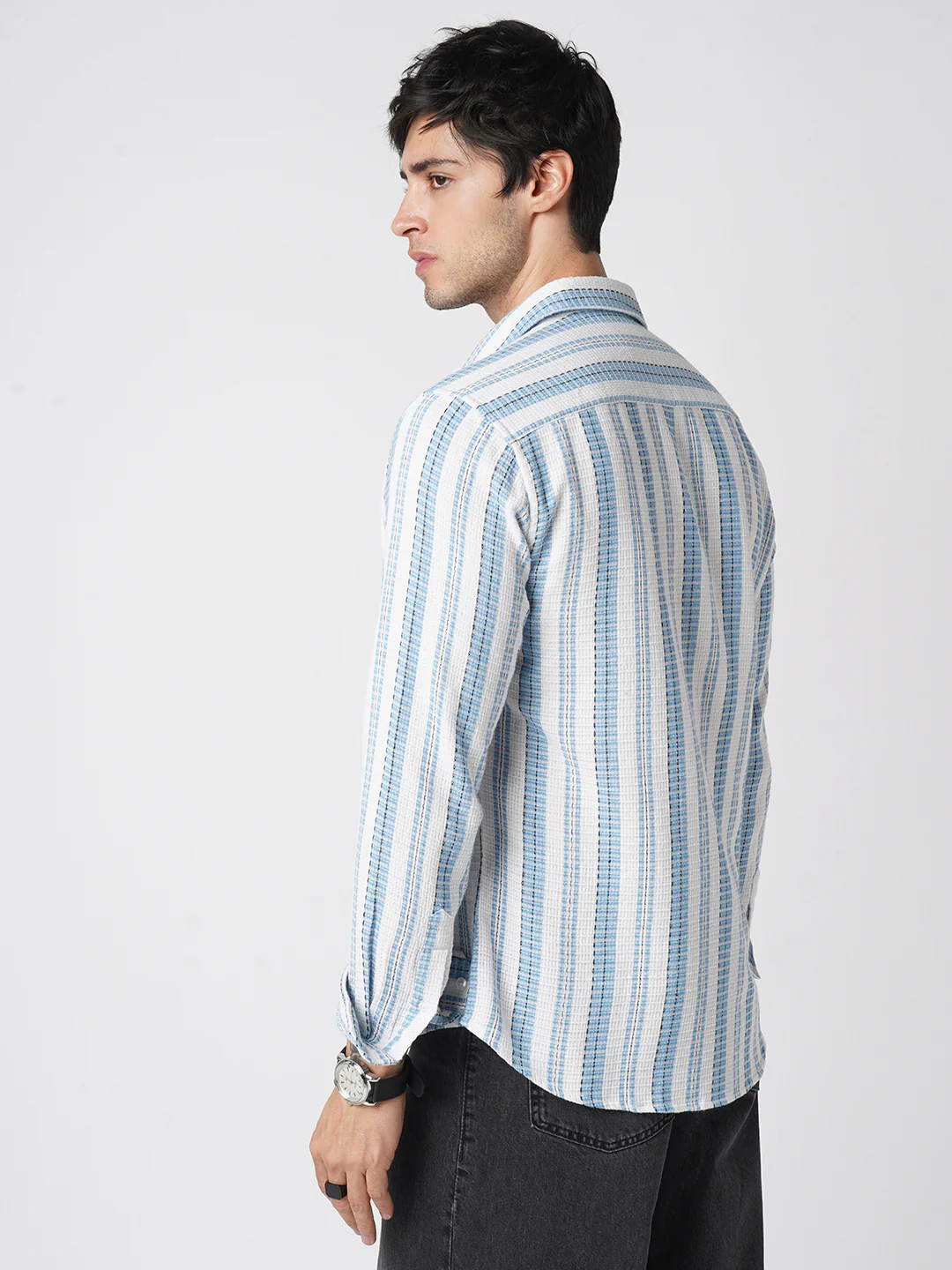 Blue & White Dobby Striped Shirt - Image 6
