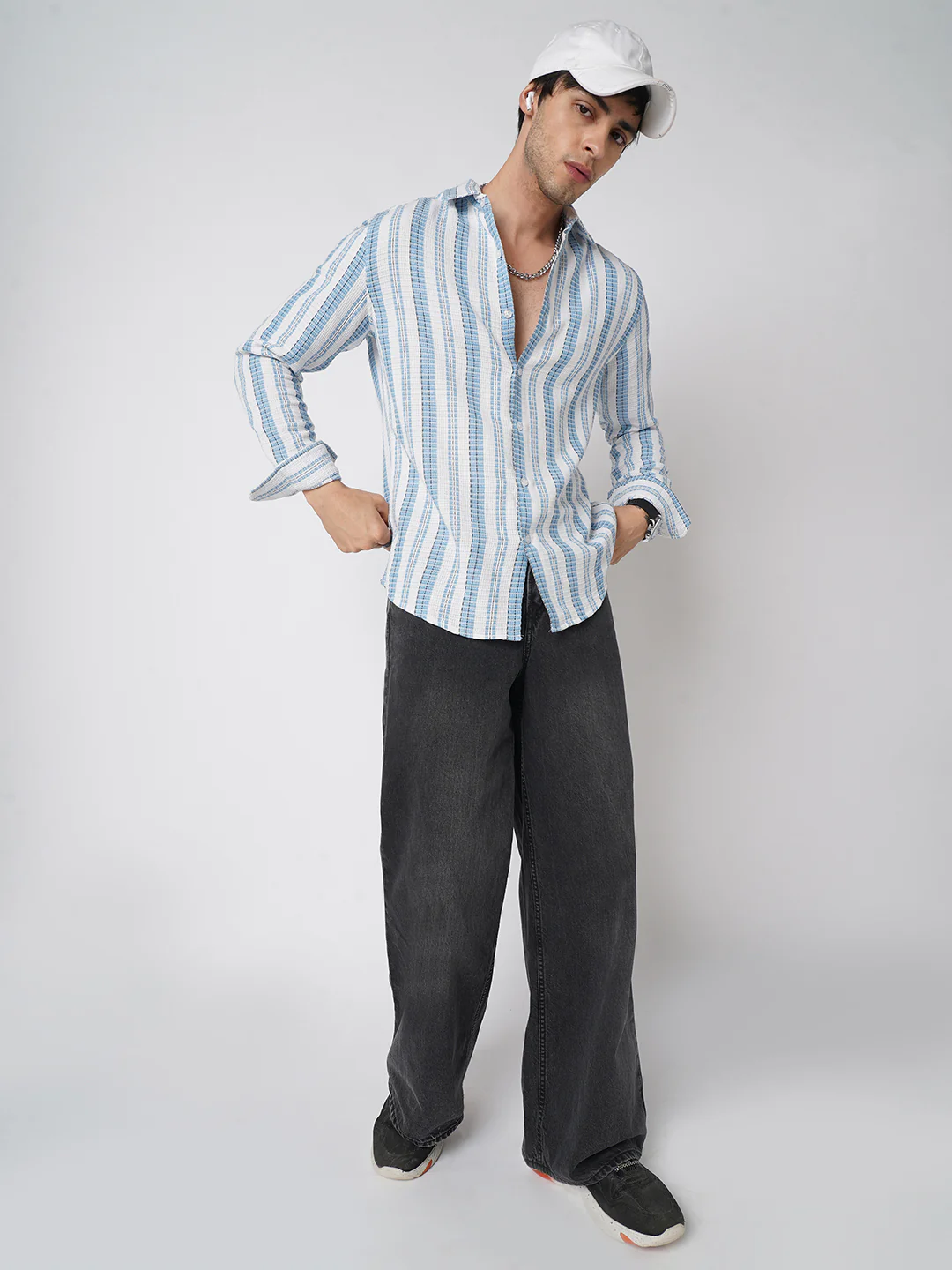 Blue & White Dobby Striped Shirt - Image 7