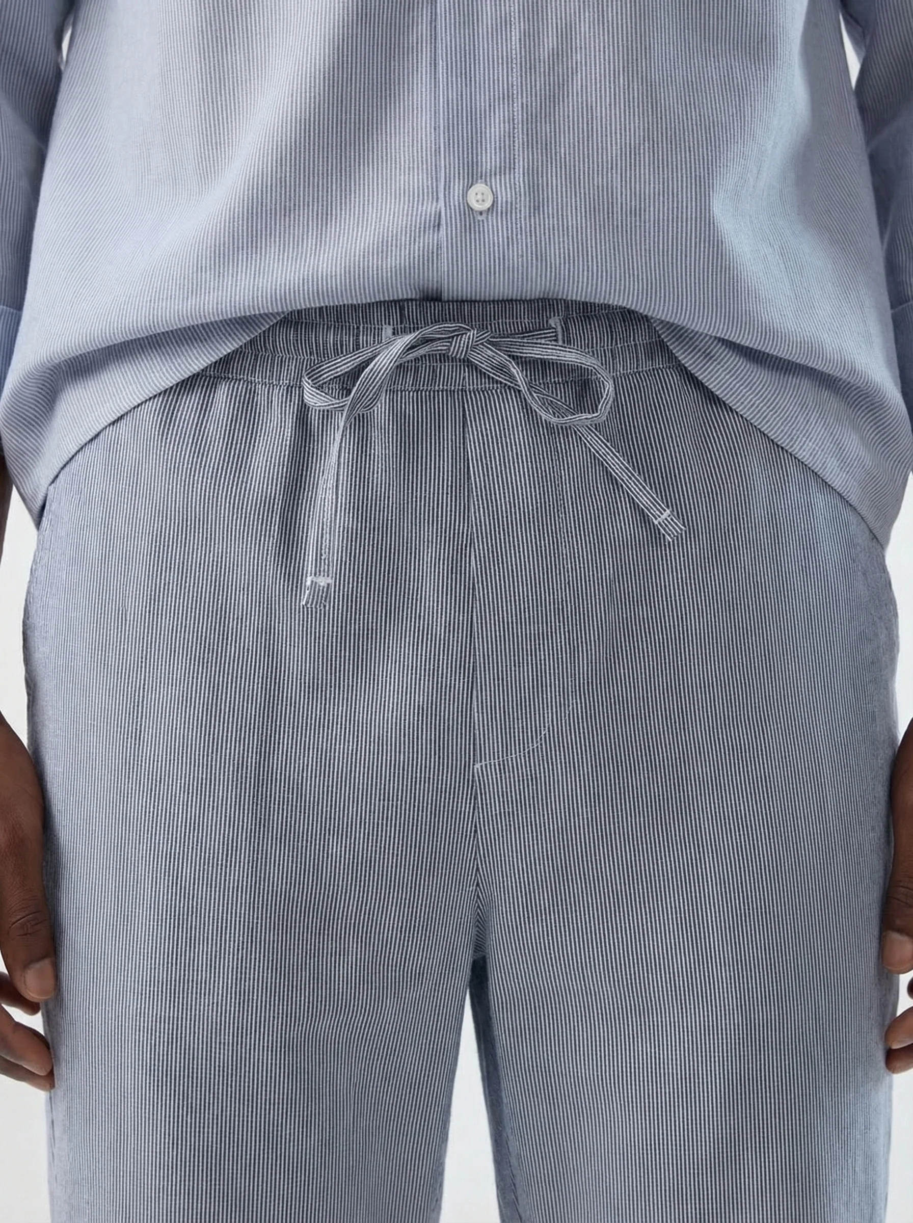 Blue & White Hairline Striped Straight-Fit Trousers - Image 3